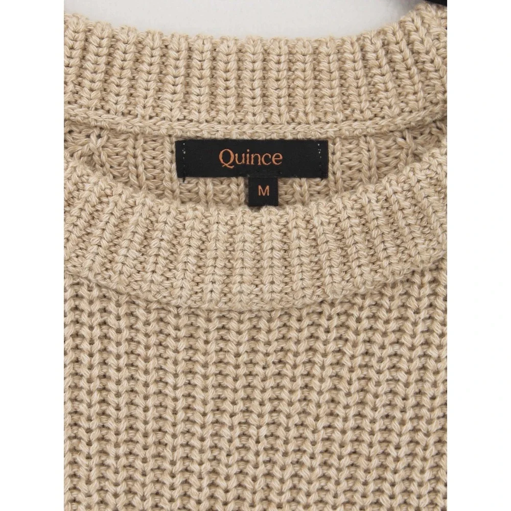 Quince Fisherman Crew Neck Raglan Sweater Size M Organic Cotton Beige
